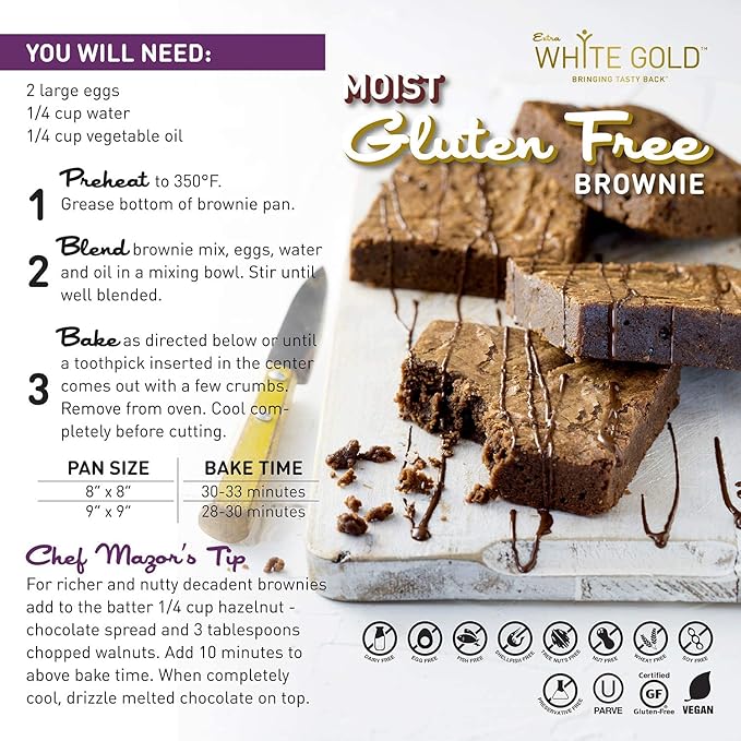 Extra White Gold Brownie Mix – For Baking Cakes Cupcakes Desserts – [Gluten Free] [Nut Free] [Free of the Top 14 Major Allergens] – 14.1 Ounces (2 Pack)