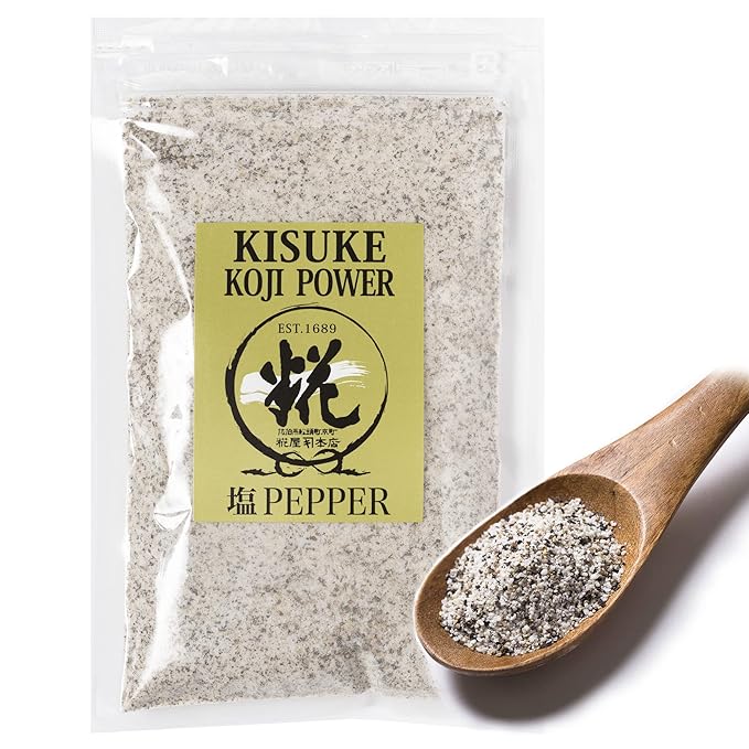KISUKE KOJI POWER - Koji Powder with Salt and Pepper All-purpose Fermented Umami Seasoning Tenderizer Sweetener Umami-booster Meat-Cure Easy-To-Use for any dish and drink 110g / 3.8oz