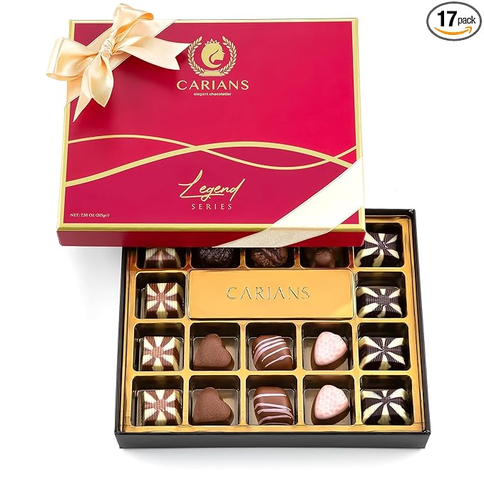 CARIANS Chocolatier Assorted Gourmet Chocolate Gift Box Dark Milk White Chocolates Truffles Treats for Thank you Great for Gift Giving and Anniversary 17 Pc