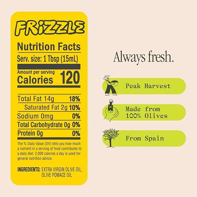 Graza Frizzle High Heat Cooking Oil - Cooking Oil with a High Smoke Point &amp Neutral Flavor in a Squeeze Bottle for Frying Baking &amp Grilling - Oil Made from 100% Olives - 2L (67.6 Fl Oz)