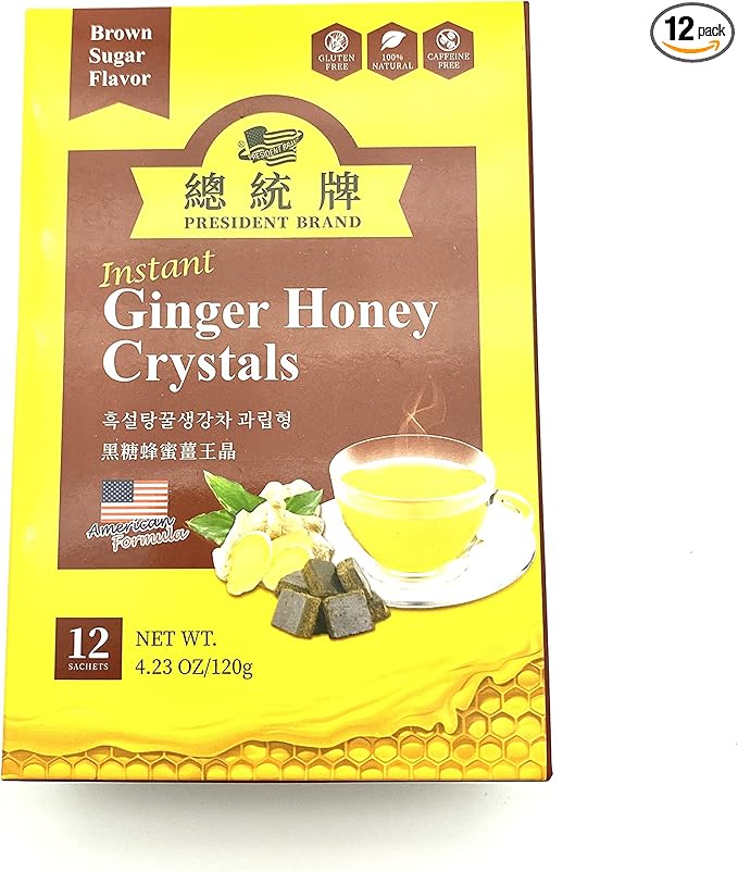 President Brand Instant Brown Sugar Ginger Honey Crystals 12 Sachet 黑糖蜂蜜 薑王晶冲剂 调理气血大姨妈 (10)
