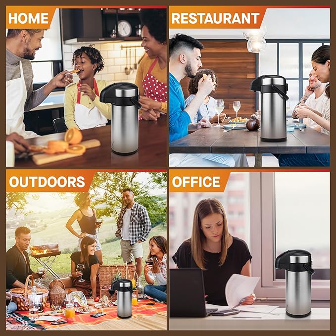 VONDIOR Airpot Coffee Dispenser with Pump - 169 Oz Insulated Stainless Steel Coffee Carafe - Thermal Beverage Dispenser - Coffee Urn for Hot/Cold Water Party Chocolate Drinks