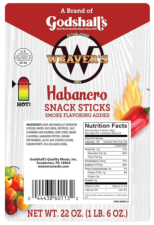 Weaver’s Habanero Snack Sticks (44 spicy 7 beef and chicken snack sticks per 22oz bag)