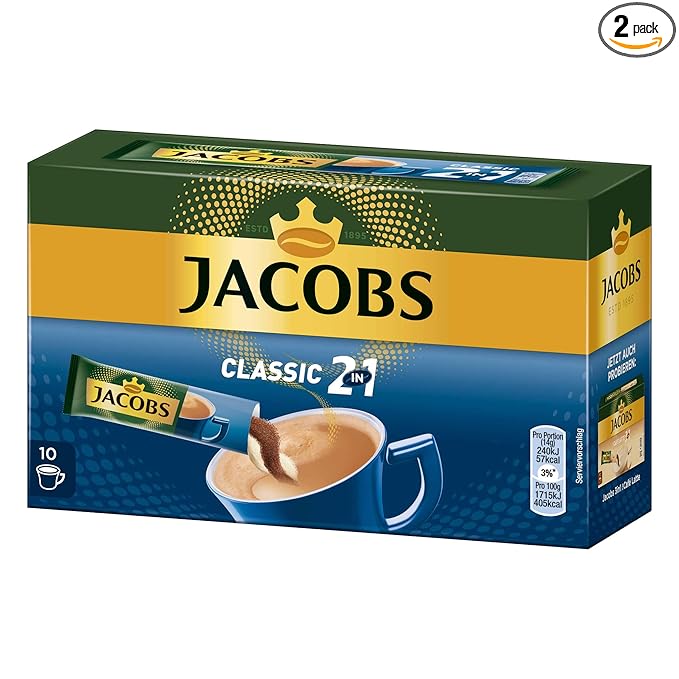 Jacobs 2 in 1- Instant Coffee with Cream (10 x 16 g)-Pack of 2
