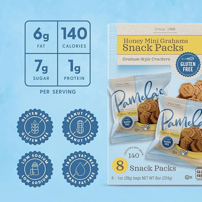 Pamela's Gluten Free Mini Graham Crackers Honey Pie Crust S'mores &amp Snacks 8-1 Ounce Bags (Pack of 6