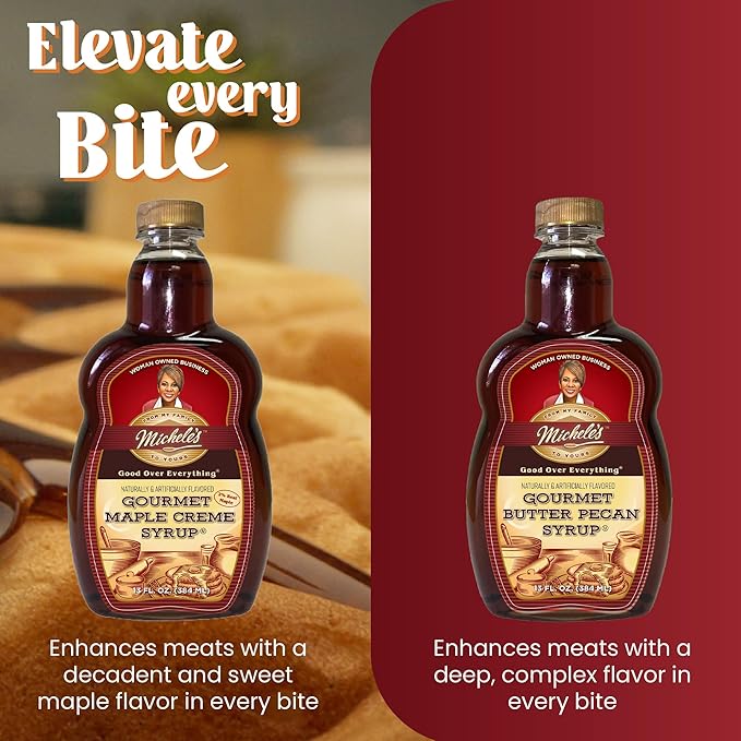 Michele’s Syrup Variety pack – Maple Crème Butter Pecan Syrup | Flavoring Syrup for Pancakes and Waffles Ice Cream – Condiment for Salmon Pork and Beef – Great Breakfast Food Gift