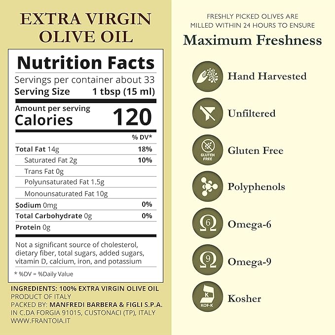 Frantoia Extra Virgin Olive Oil 101.4 Fl Oz (3L Tin) – Award-Winning Sicilian EVOO Made from Biancolilla Nocellara del Belice &amp Cerasuola Olives – Cold-Pressed within 24 Hours for Fresh Fruity