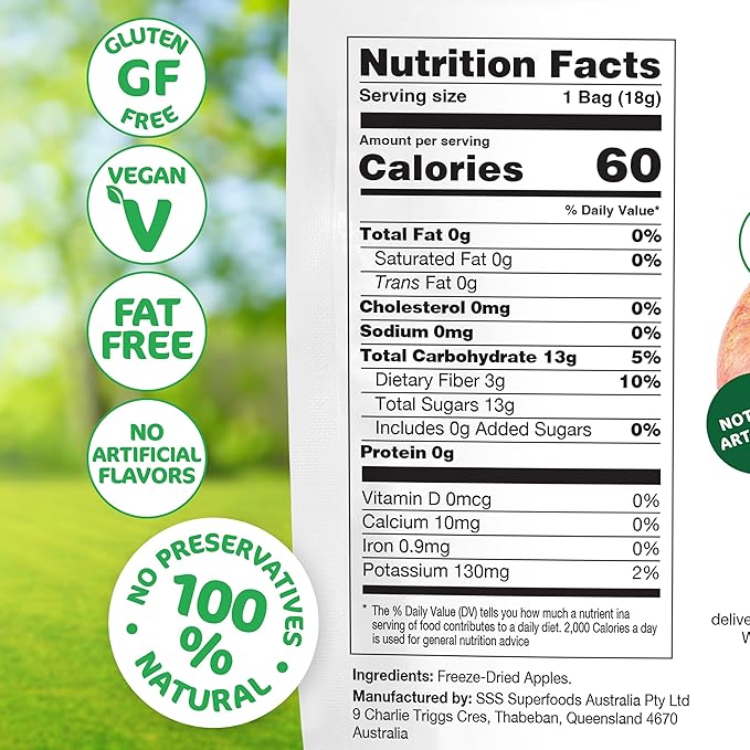 Happles Freeze Dried Apples – 100% Natural No Added Sugar Healthy Low Calorie Apple Crisps Snack for Adults &amp Kids Gluten Free No Artificial Flavours (10 Pack)