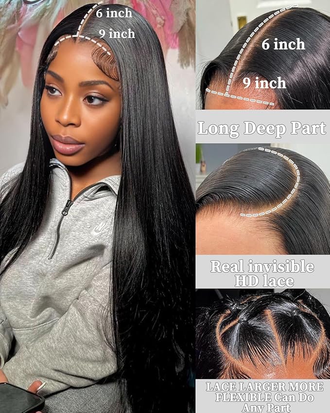 9x6 30 inch Glueless Wigs Human Hair Pre Plucked Pre Cut HD Lace Front Wigs Human Hair 200% Density Straight Glueless Wigs Human Hair wigs for Black Women