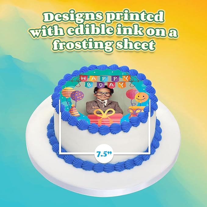 Custom Edible Prints on Cake: Create Your Special Event with Custom Edible Image Toppers - Upload Photos for Unique Stylish Designs on Rectangular Round Cakes Designs - 7.5 Round Cake Topper
