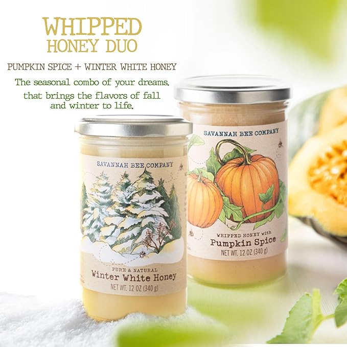 Savannah Bee Whipped Honey Gift Set - 12 oz Gourmet Honey Duo Set (12 Oz Pumpkin and Winter White)