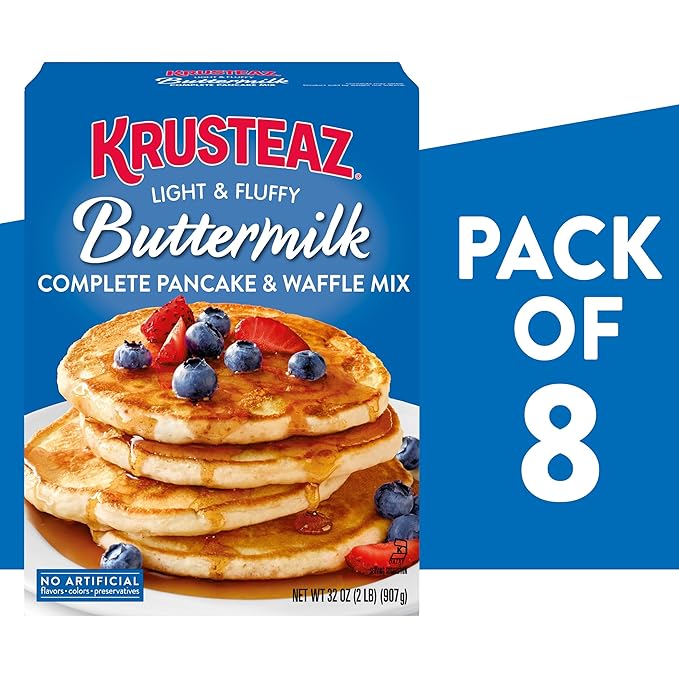 Krusteaz Light and Fluffy Buttermilk Complete Pancake Mix Waffle and Pancake Mix Just Add Water 32 oz Box (Pack of 8)