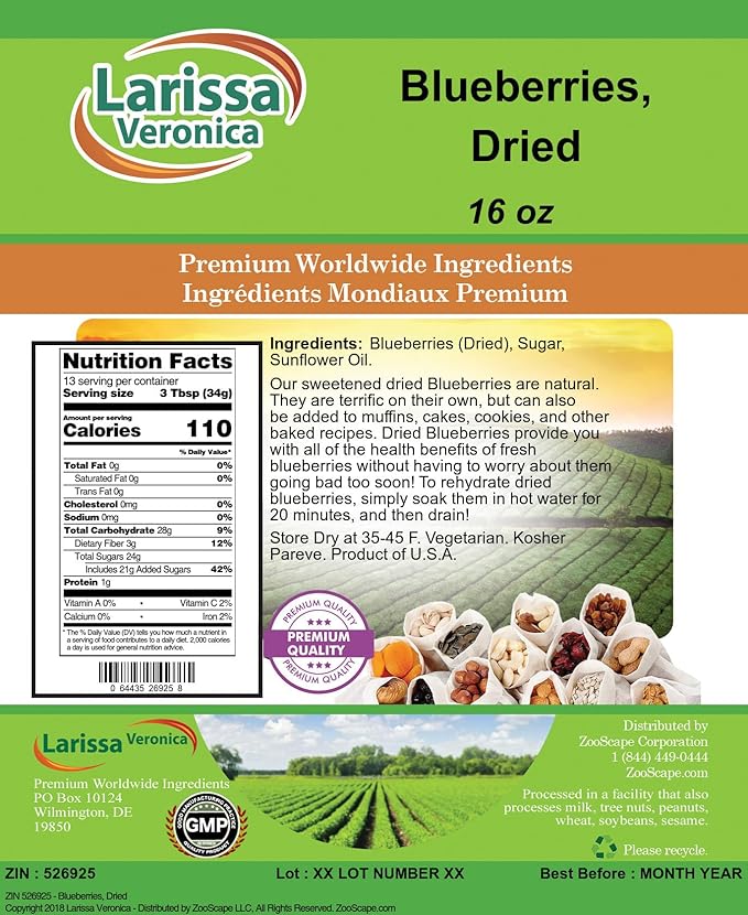 Blueberries Dried (16 oz ZIN: 526925) - 2 Pack