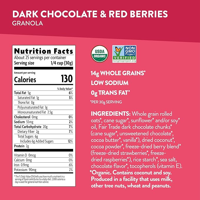 Love Crunch Organic Dark Chocolate &amp Red Berries Granola 26.4 oz (Pack of 6) Non-GMO Fair Trade by Nature's Path
