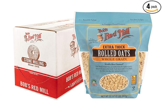 Bob's Red Mill Extra Thick Rolled Oats 32oz (Pack of 4) - Non GMO Whole Grain Vegan Kosher