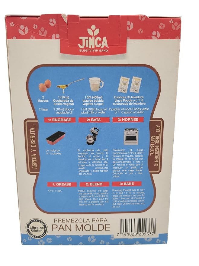Jinca Gluten-Free Bread Mix Rice &amp Cassava Flour Blend Vegan Dairy-Free Soy-Free No Sugar Added Easy Homemade Sandwich Loaf Mix 16 oz (454g)