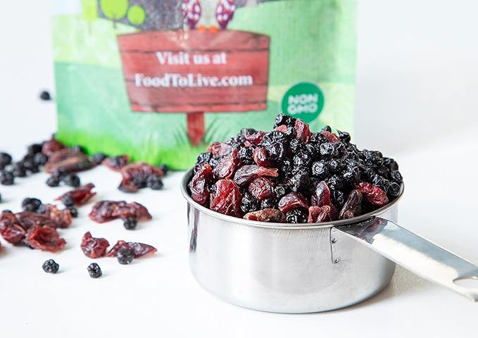 Food to Live Organic Essential Berries Mix 9 Pounds Non-GMO Dried Blueberries and Cranberries. Unsulfured Kosher. Gently sweetened. Lightly Coated with Organic Sunflower Oil. Vegan Bulk