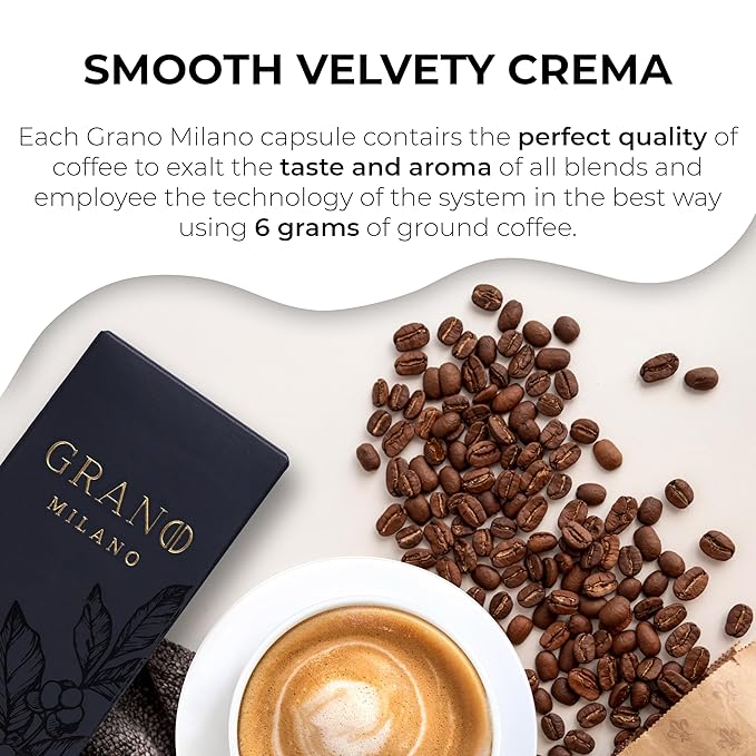 Grano Milano Crema - 50 Espresso Pods Compatible with Nespresso Original line 100% Arabica Medium Roast - Intensity 8/12 Espresso Coffee Capsules Made in Italy