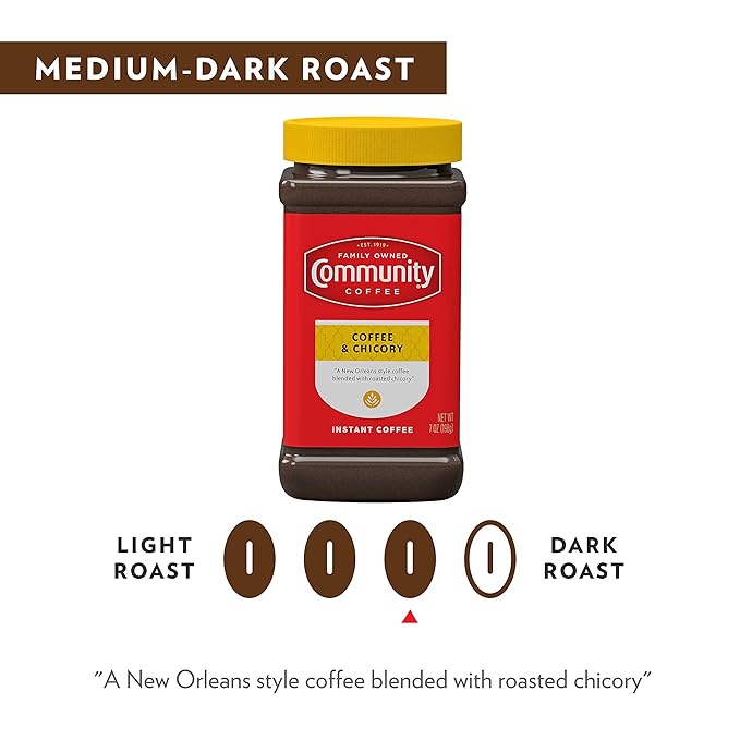 Community Coffee Coffee and Chicory Instant Coffee Medium Dark Roast 7 oz Jar (Pack of 4)