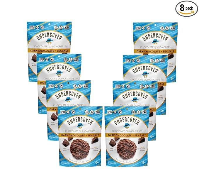 Undercover Chocolate Quinoa Crisps - Dark Chocolate + Sea Salt Quinoa Crisps | 8-Pack 2oz Bags | Gluten Free Nut-Free Allergen Friendly Kosher Plant-Based