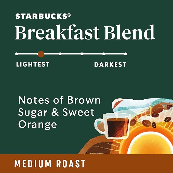 Starbucks K-Cup Coffee Pods Medium Roast Breakfast Blend for Keurig Brewers 100% Arabica 1 Box (40 Pods) (Pack of 2)