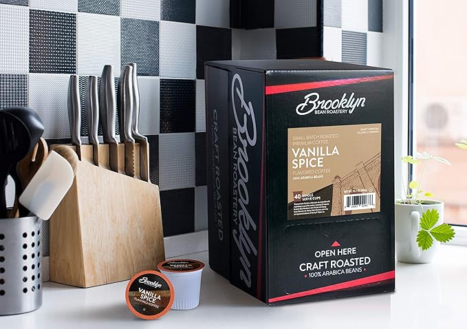Brooklyn Beans Roastery Vanilla Spice Flavored Coffee Pods - Compatible with Keurig K Cup Brewers Including 2.0 Machines 40 Count