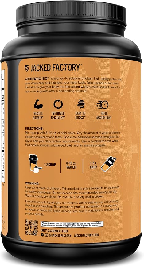 Jacked Factory Authentic ISO Whey Protein Isolate Powder - Low Carb Non-GMO Muscle Building Protein w/No Fillers Post Workout Recovery - 30 Servings Chocolate Peanut Butter