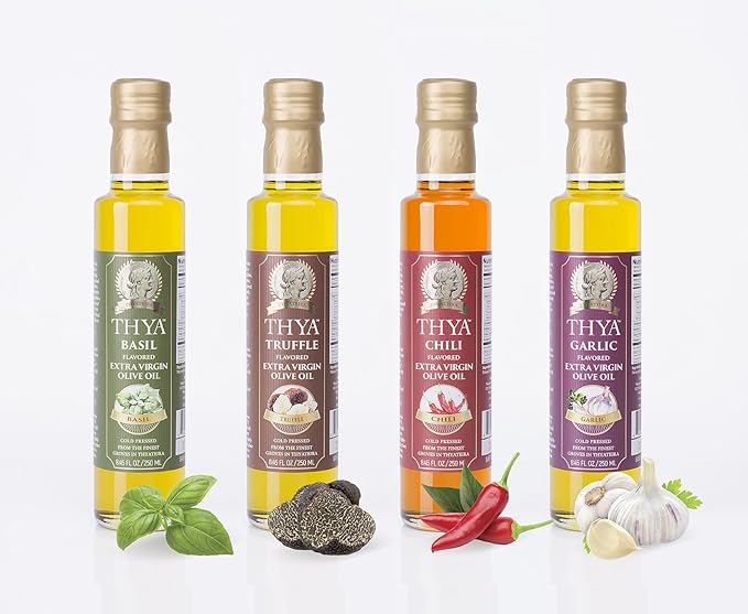 THYA Chili Pepper Flavored Extra Virgin Olive Oil Cold Pressed Olives EVOO for Salad Dressing and Cooking (8.45 fl oz/ 250ml)