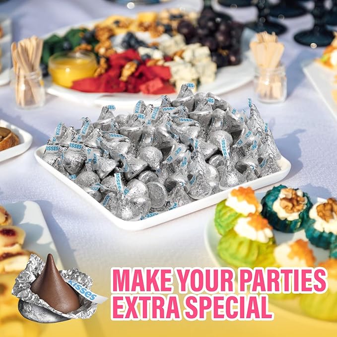 Bulk Milk Chocolate Kisses Candy 5 Pound Bag - 500 Individually Wrapped Silver Foil Chocolate Kisses for Parties Candy Buffets Holiday Baking Christmas Candy Bulk and Everyday Indulgence