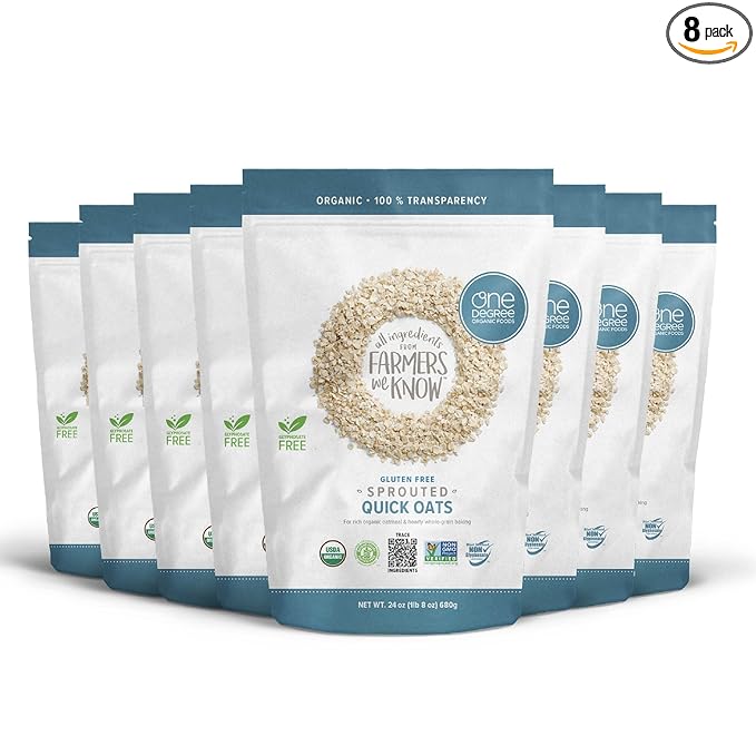 One Degree Organic Foods Sprouted Quick Oats USDA Organic Non-GMO Gluten Free Oatmeal 24 oz. 8 Pack