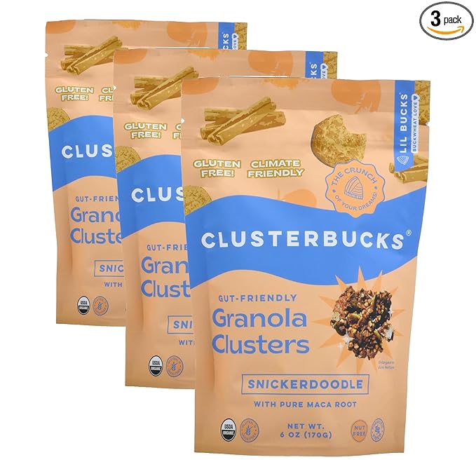 Clusterbucks Superfood Clusters – Grain-Free Keto-Friendly Granola with Regeneratively Grown Sprouted Buckwheat– Gluten-Free Low-Carb Organic Healthy Snack (6 Ounce (Pack of 3) Snickerdoodle)