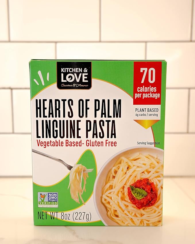 Kitchen &amp Love Hearts of Palm Linguine Low Carb Low Calories Plant Based Non GMO Gluten Free Pasta Alternative Vegan Easy to Prepare Quick Meal 8 Oz (Pack of 3)