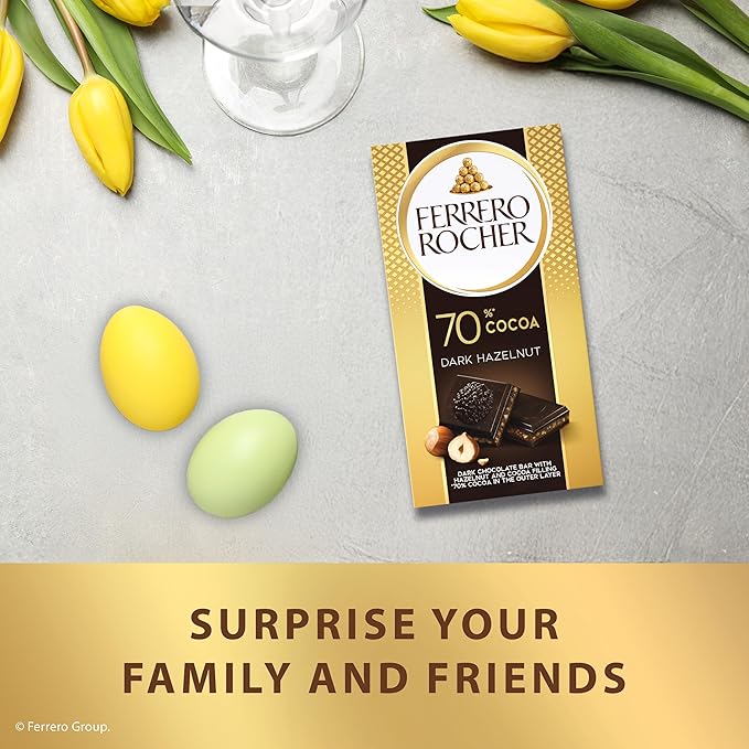 Ferrero Rocher premium chocolate bar Dark chocolate bar Hazelnuts and Cocoa Filling Perfect Self Treat 3.1 oz Each