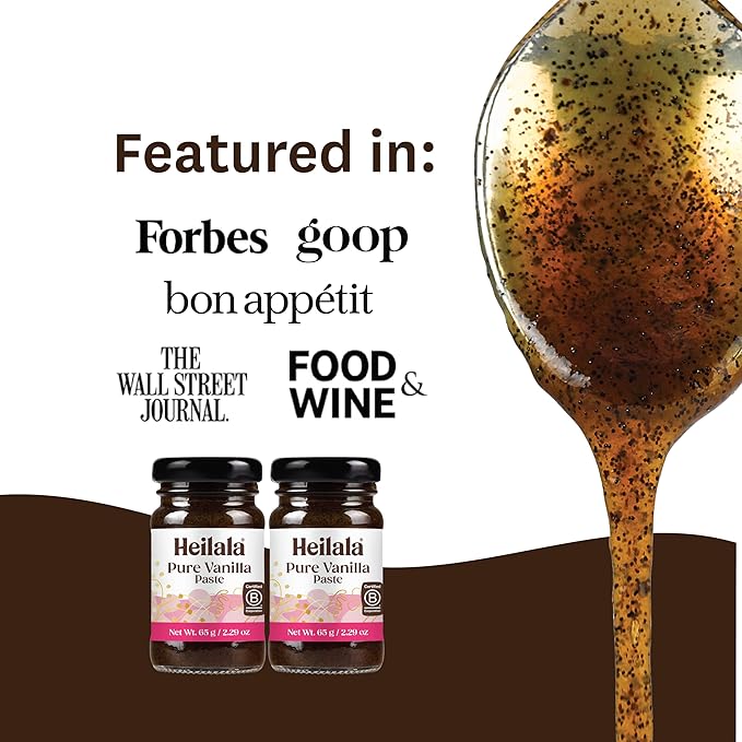 HEILALA - Pure Vanilla Bean Paste - Gourmet Madagascar Bourbon Variety Crafted with Hand-Selected &amp Ethically Sourced Vanilla Pods for Baking and Dessert recipes Gluten Free - 65g (2 Pack)