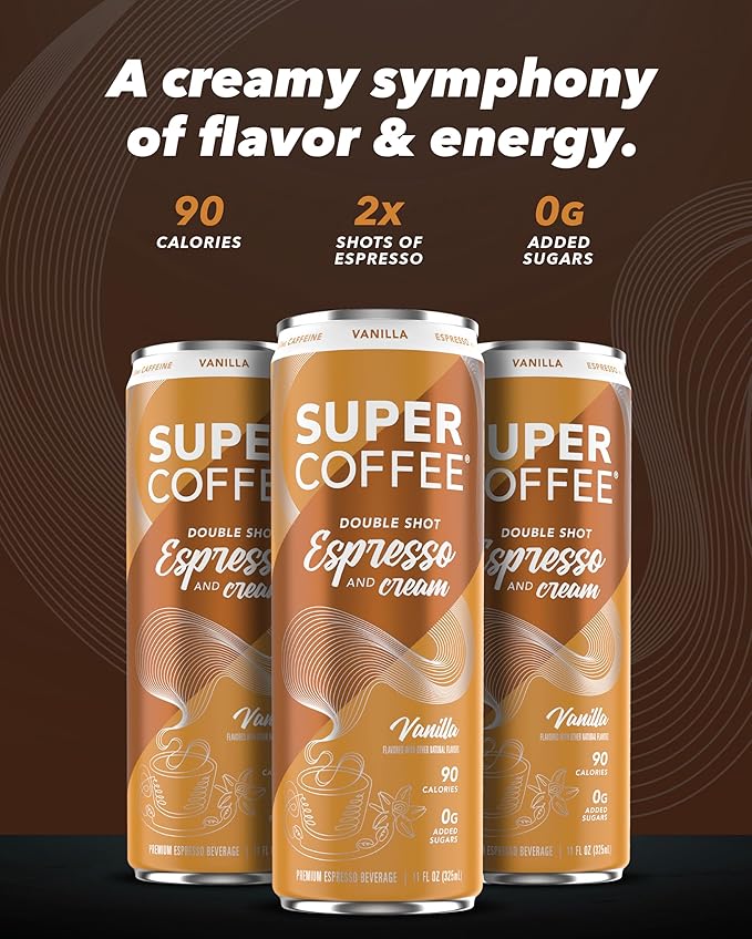 SUPER COFFEE Espresso Iced Keto Coffee (0g Added Sugar 90 Calories) [Vanilla] 11 Fl Oz 12 Pack | Smart Coffee Drink - SoyFree GlutenFree