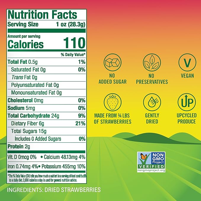 BranchOut Crunchy Strawberry Halves Real Dried Strawberries No Sugar Added GentleDry Better than Freeze Dried Strawberries Healthy Vegan Snacks 2 oz Snack Size (Pack of 8)
