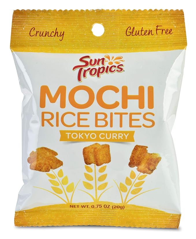Sun Tropics Mochi Snack Bites Tokyo Curry 75 Oz (24 Pack) Gluten Free Snack Size Vegan No MSG Added Dairy Free Crunchy Snack