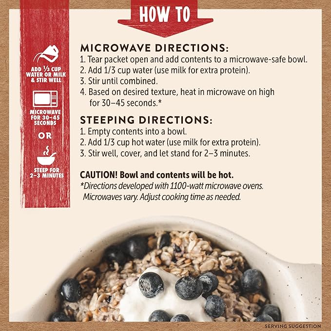 Kodiak Instant Oatmeal Packets Blueberries &amp Cream High Protein 100% Whole Grains 6 boxes with 6 packets (36 packets)