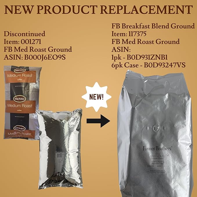 Farmer Brothers Breakfast Blend Ground Coffee – 6 Bags 5 lb Each – Light Roast with Cocoa Roasted Nut &amp Grain Notes – Premium Beans from Vietnam &amp Uganda – Replaces Item 1271 Ideal for Food