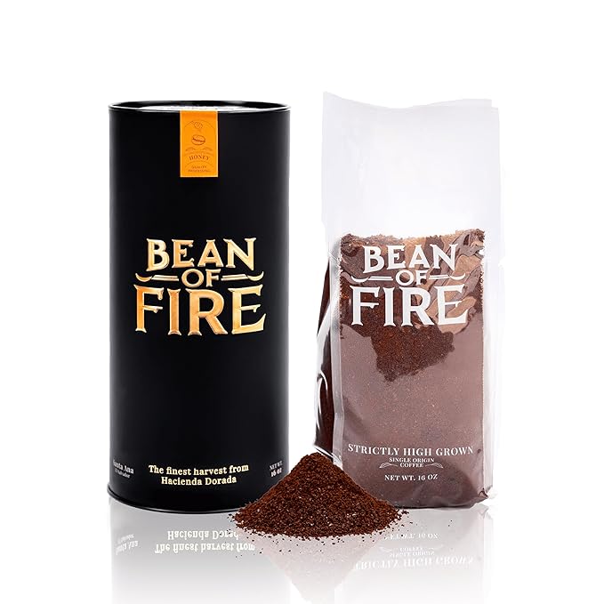 Bean of Fire El Salvador Pacamara Honey Ground Coffee – Medium Roast Single Origin Specialty Creamy &amp Nutty Cup (16 oz)