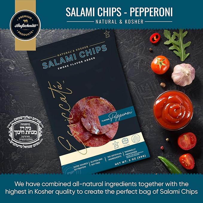 Meats Kosher Salami Chips - Sliced Sausage Charcuterie Meat - Natural Friendly - 2 oz Pepperoni 5 Pack