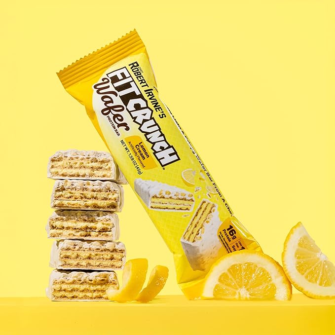 FITCRUNCH Wafer Protein Bars Designed by Robert Irvine 16g of Protein &amp 1g of Sugar (9 Bars Lemon Cream)