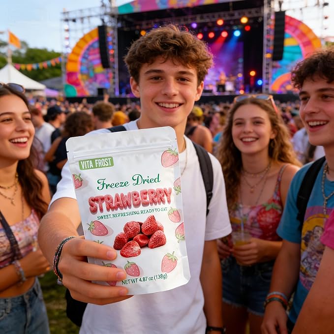 Vita Frost Freeze Dried Whole Strawberries (2 Packs of 4.87 oz) Frozen Dry Strawberry Crisps Natural Yummy Dehydrated Strawberry Slices Fruits Snacks Resealable Bag.