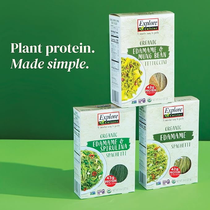 Explore Cuisine Organic Edamame Spaghetti - 8 oz Pack of 4 - Easy-to-Make Pasta - High in Plant-Based Protein - Non-GMO Gluten Free Vegan Kosher - 16 Total Servings