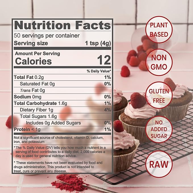 Jungle Powders Freeze Dried Raspberry Powder 7 Ounce Bag Powdered Unsweetened Freeze Dried Raspberries Additive Filler and GMO-Free Red Superfood Extract for Baking