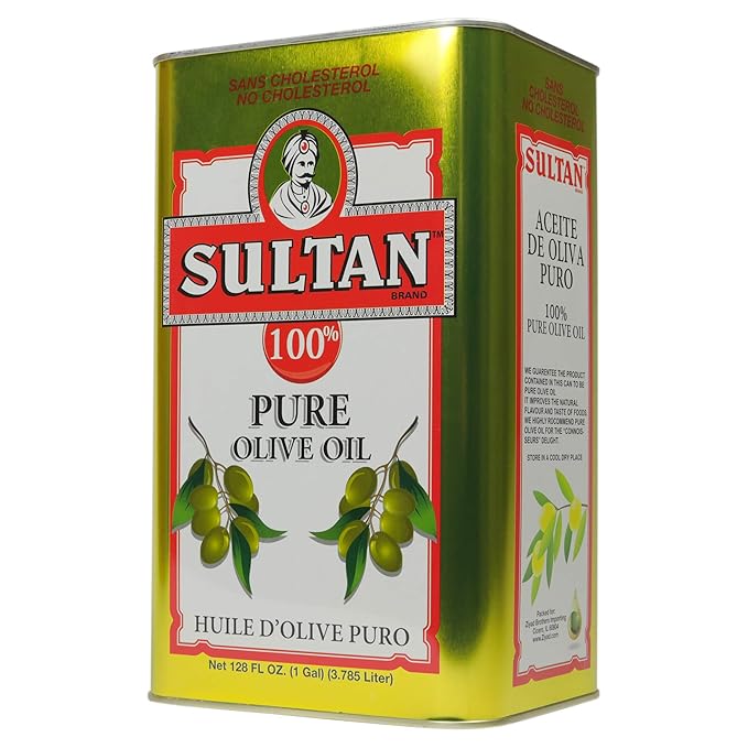 Sultan Premium Pure Olive Oil – First Cold-Pressed Rich Fruity Flavor – Cholesterol-Free Culinary &amp Skincare POO – Ideal for Salads Sautéeing Dips – Imported from Turkey – 128 FL. OZ