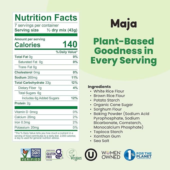 Maja Plant-Based Pancake &amp Waffle Mix Pack of 3| Gluten-Free Top 14 Allergen-Free Dairy &amp Egg Free | Quick-Mix Batter for Fluffy Pancakes &amp Crispy Waffles | Clean Ingredients No Artifi