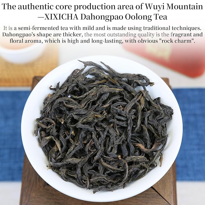 XIXICHA Dahongpao Oolong Tea 4.23oz (120g) China Wuyi Mountain Big Red Robe Oolong Tea Natural Loose Leaf Tea Strong fragrance Flower Fragrance Chinese Tea（96 cups） 特级大红袍 乌龙茶 中国功夫岩茶