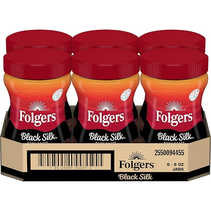 Folgers Black Silk Dark Roast Instant Coffee Crystals 8-oz. Jar (Pack of 6)