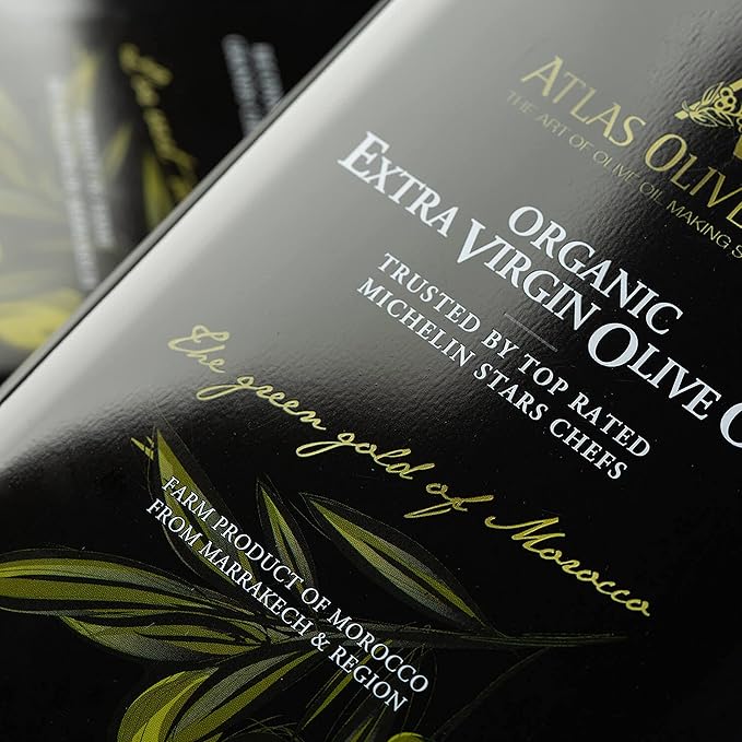 A ATLAS OLIVE OILS Bulk Organic Cold Pressed Moroccan Extra Virgin Olive Oil Polyphenol Rich Newly Harvested Unprocessed from One Single Family Farm Cold Press Ext. Virgin 170 Fl Oz (Pack of 1)